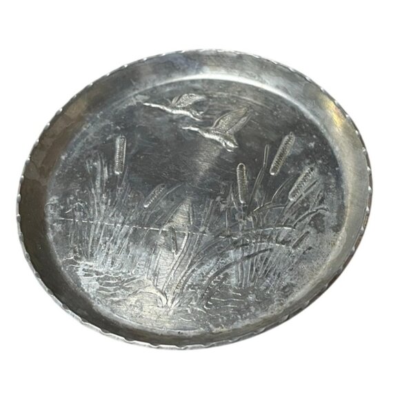 Vintage Embossed‎ Aluminum Coasters Set Of 12 With Geese & Cattails Design - Picture 2 of 3